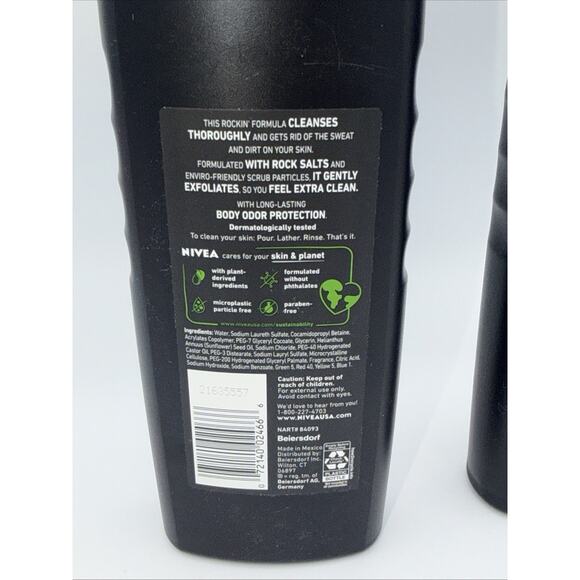 Nivea Men Body Wash Rock Salts Exfoliating Deep Clean Gentle Skin 16.9oz 2 Pack - Picture 3 of 3